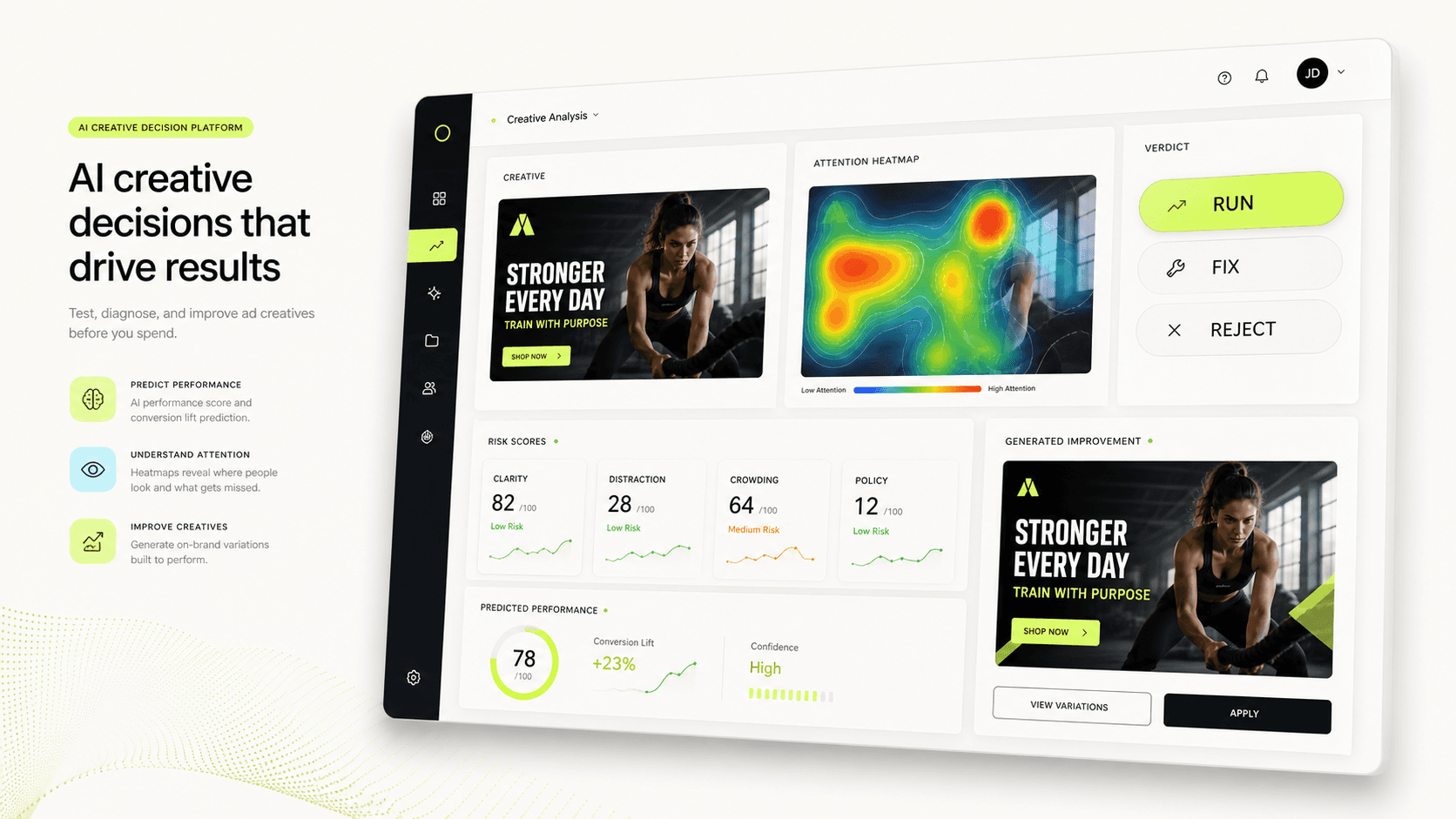AdVizion product dashboard analyzing an ad creative.