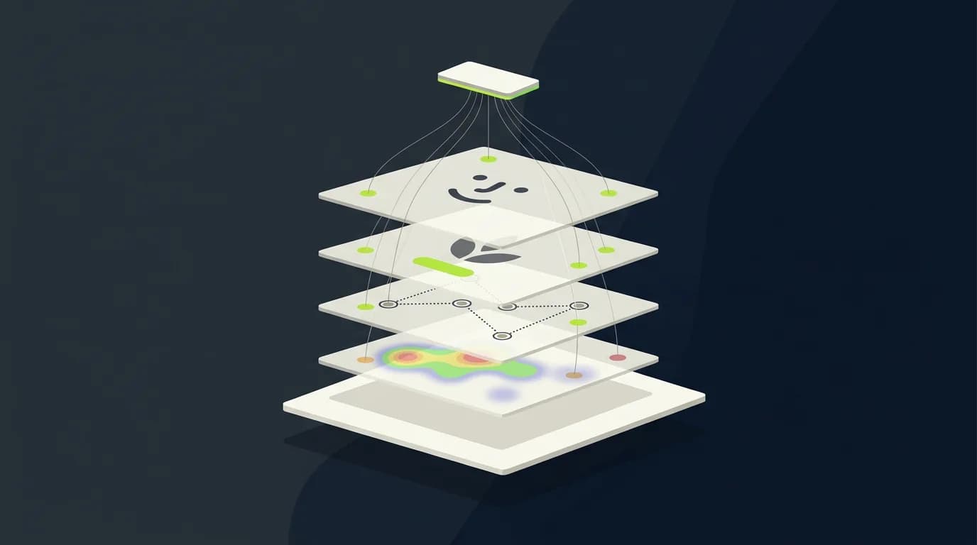 AdVizion product visual with uploaded ad, heatmap, Decision Report, generated variant, and project memory