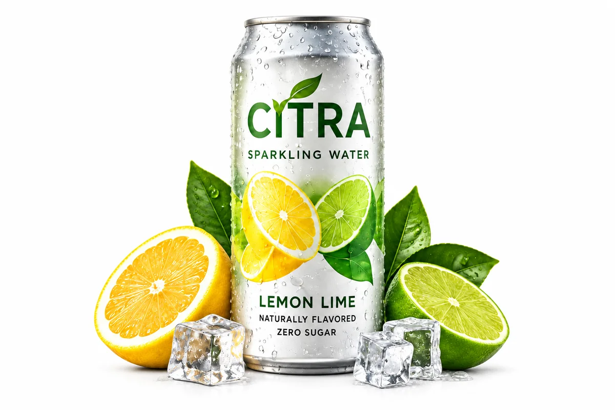 CITRA lemon-lime sparkling water with fresh citrus and ice, a fictional example campaign.